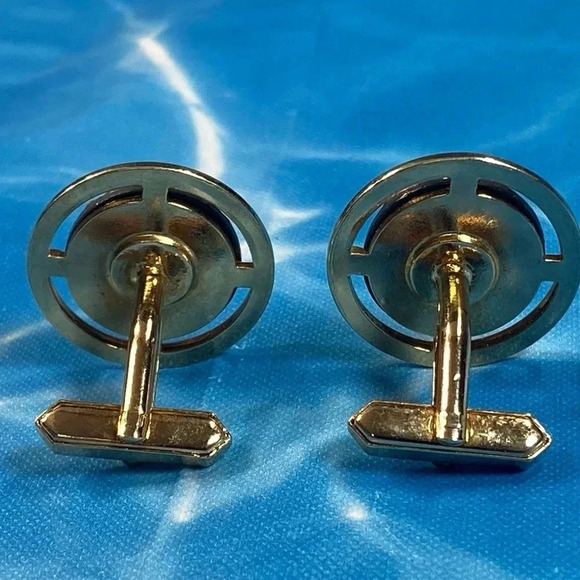 Crete  Coin Silver and Gold Tone Cuff Links Cufflinks - Vintage - Picture 5 of 14